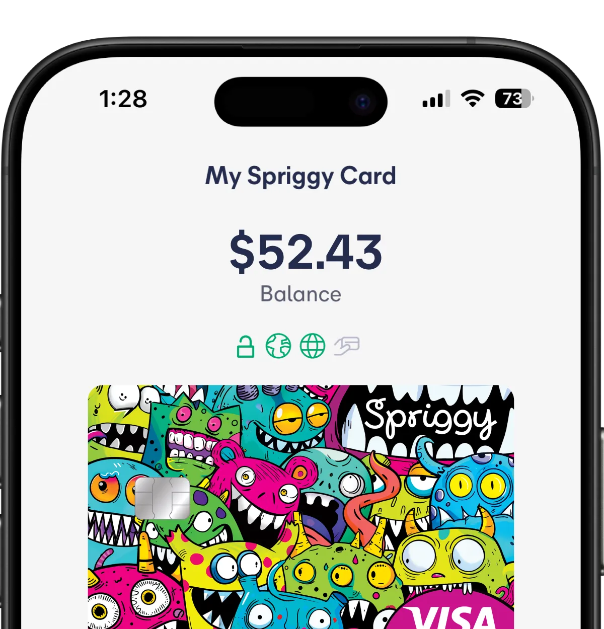 Spriggy app showing a child's card balance