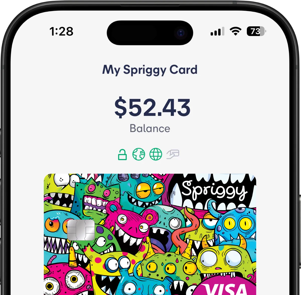 Spriggy app showing a child's card balance