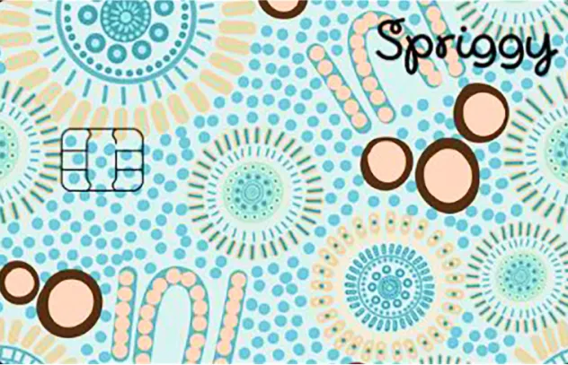 Kid-designed Spriggy card with blue circle patterns