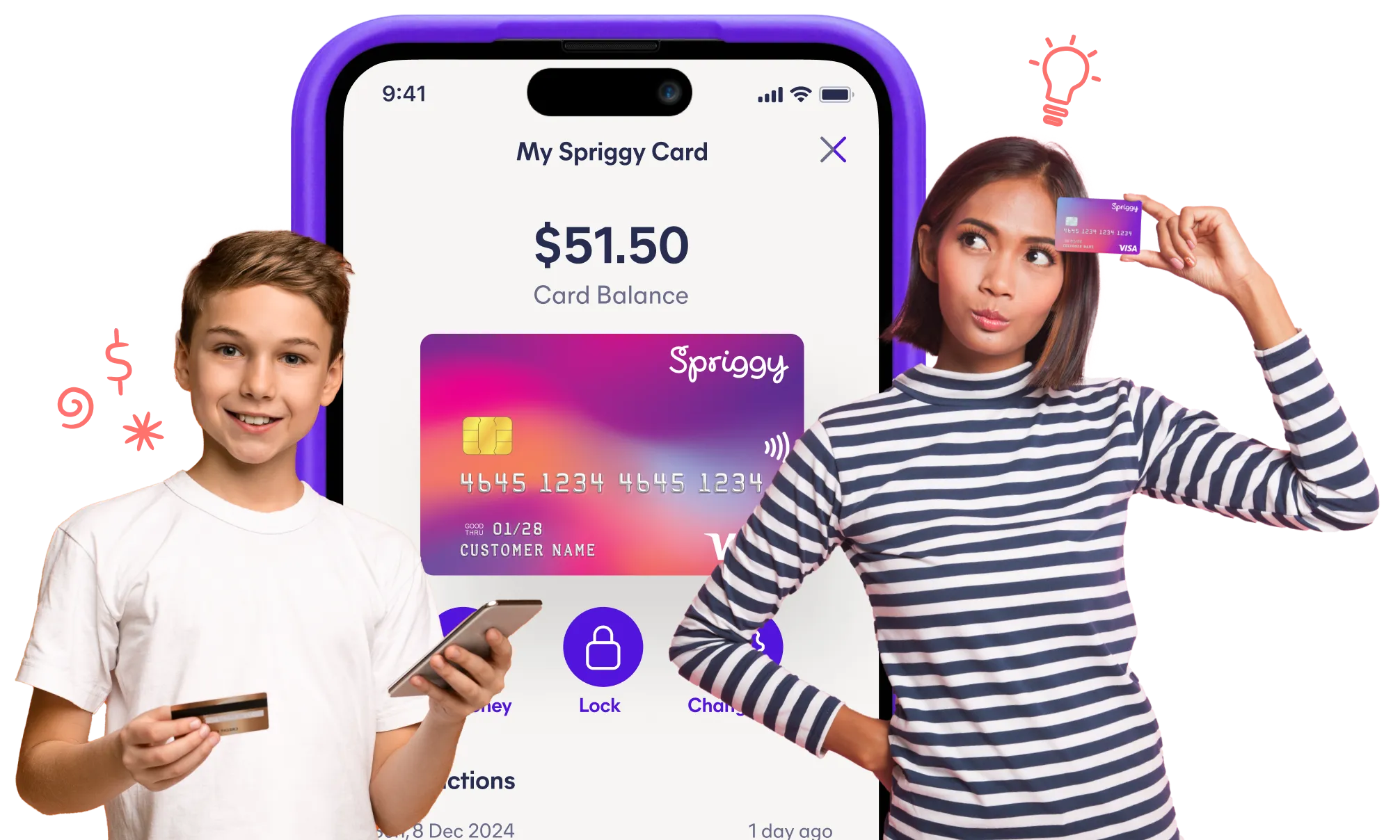 Family using Spriggy app and prepaid cards together